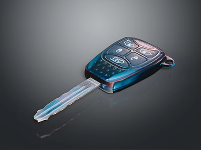 Remote Control Car Key Fob With Electronic Buttons And Metal Key Blade 3d model