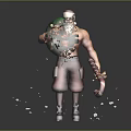 Muscular Santa Claus Carrying Green Bag With Candy Cane In Hand Surrounded By Falling Snowflakes