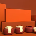 Red Ceramic Storage Jars With White Lids On Orange Display Background 3d model