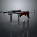 Classic Silver and Red Submachine Guns with Display Magazines and Sleek Design 3d model