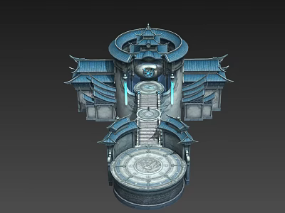 Exquisite Traditional Chinese Architecture With Blue Rooftops Multi Tiered Structure And Ornate Eaves 3d model