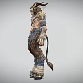 Fantasy Horned Mythical Creature With Brown Blue White Decorative Armor And Leather Clothing