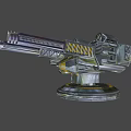 Industrial Dual Barrel Weapon With Yellow Gray Turret And Mechanical Base