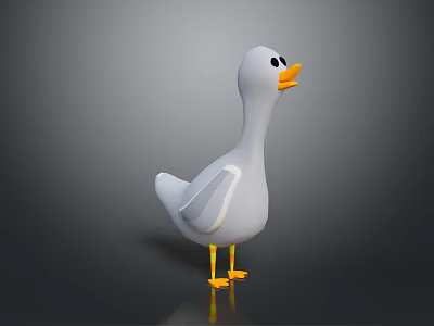 Cute 3D Cartoon Duck With White Body Yellow Beak And Yellow Feet On Dark Background 3d model