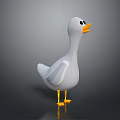 Cute 3D Cartoon Duck With White Body Yellow Beak And Yellow Feet On Dark Background