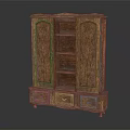 Traditional Wooden Cabinet With Carved Design Drawers Shelves And Storage Space