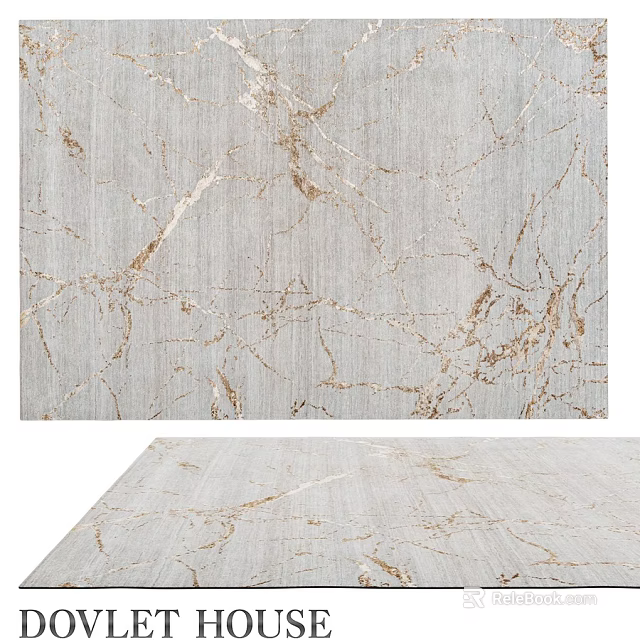 Light Gray Square Rug With Marble Like Pattern And Golden Lines Design 3d model 