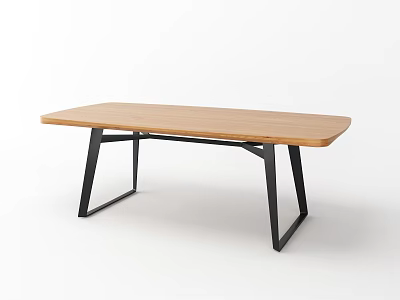 Modern Wooden Dining Table With Black Metal Frame And Minimalist Design 3d model