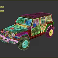 Green Brown Camouflage Off Road Vehicle With Rustic Weathered Exterior And Large Tires