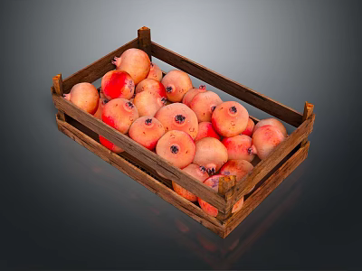 Fresh Ripe Juicy Pomegranates Neatly Packed In Rustic Wooden Crate 3d model