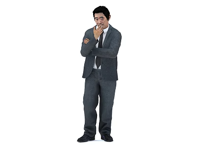 Professional Man in Gray Suit with Tie Standing in Thinking Pose and Crossed Hands 3d model