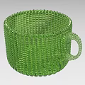 Green Beaded Decorative Ornament Cup With Woven Glass Design And Handle