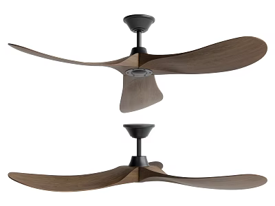 Modern Ceiling Fan With Walnut Wooden Blades And Black Metal Base 3d model