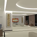 Modern Lobby Interior With Circular Ceiling Light Wooden Panel Walls Large Windows And Beige Sofas 3d model