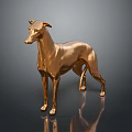 Shiny Golden Greyhound Dog Statue With Metallic Finish On Smooth Reflective Surface