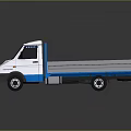 White And Blue Small Commercial Truck With Open Blue Bed And Gray Accents