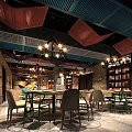 Rustic Restaurant Interior With Wooden Ceiling Colorful Panels Green Plants And Bamboo Decor