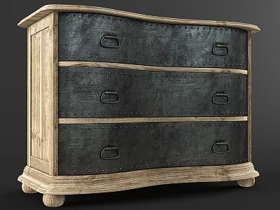 Vintage Wooden Chest of Drawers with Metal Drawer Panels and Rivets Detail 3d model