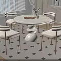 Modern Dining Room With Round Marble Table Four White Chairs Geometric Rug And Window