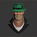 3D Male Character Wearing Green Hat Gray Suit And Red Tie In Stylish Design