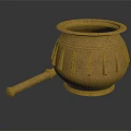 Golden Mortar And Pestle With Textured Exterior And Vertical Decorative Lines