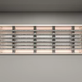 Modern Shop Window Display With White Frame And Illuminated Metallic Racks