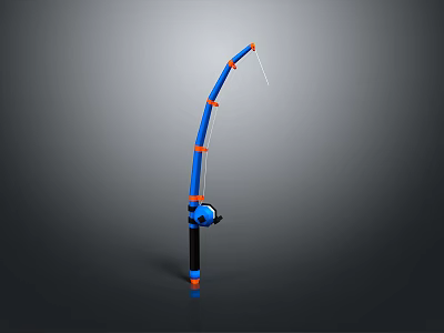 Blue And Orange Fishing Rod With Reel As Portable Household Item For Outdoor Activities 3d model