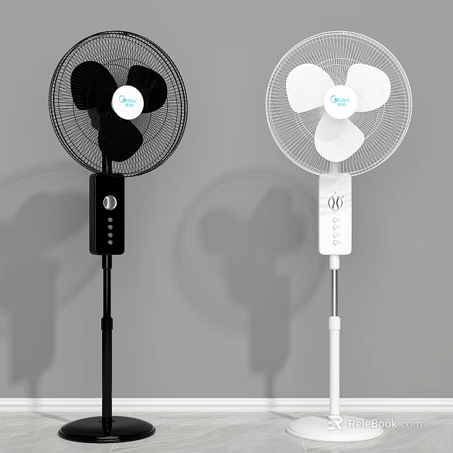 Black and White Stand Air Cooler Fan with Modern Design for Home Use 3d model 