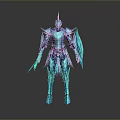 Blue Frost Warrior Armor With Spiked Crystalline Design And Glowing Details