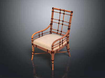Natural Rattan Weave Leisure Chair With Wooden Frame And Light Colored Cushion 3d model