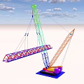 Colorful Construction Tower Crane With Colored Boom And Blue Sky Background