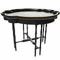 Black Side Table Featuring Gold Bamboo Pattern And Petal Shaped Edge With Bamboo Legs