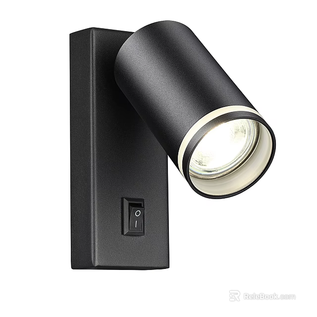 Black Adjustable Head Wall Light With On Switch And Illuminated Modern Design 3d model