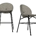 Modern Fabric Bar Stools With Round Backrest Seat And Black Metal Frame