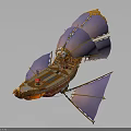 Cosmic Spaceship Artwork With Purple Orange Sails And Ornate Metallic Wooden Details