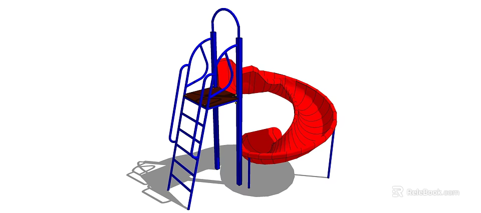 Outdoor Playground Equipment with Red Spiral Slide Blue Ladder and Platform 3d model 