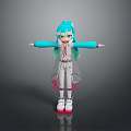 Game Anime Character With Blue Hair Transparent Coat White Pink Outfit Extended Arms