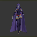 Game Movie Character In Purple Cloak And Bodysuit With Red Ornaments White Gloves Yellow Boots