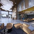 Elegant Hotel Lobby Interior With Spacious Design Decorative Chandeliers Comfortable Sofas And Marble Flooring 3d model