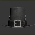 Vintage Wide Brim Hat With Leather Belt And Metal Buttons