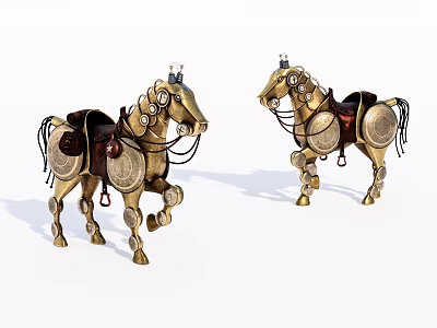 Golden Reptile Shaped Metal Decorative Figurines With Ornate Saddles And Details 3d model
