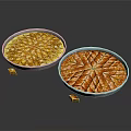 Traditional Baklava Pastry On Round White Plates With Golden And Diamond Patterns Small Pieces