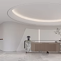 Modern Luxury Front Desk Reception Area With Marble Counter Sofa Circular Ceiling And Lighting Strips