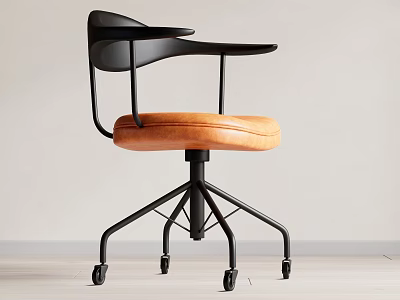 Modern Office Chair With Black Frame Orange Leather Seat And Five Wheels 3d model