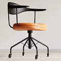 Modern Office Chair With Black Frame Orange Leather Seat And Five Wheels