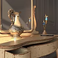 Decorative Ornament Set on Table with Gold Frame Mirror Silver Vase Candle Holder and Book