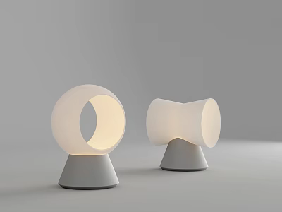 Two Modern Design White Table Lamps With Circular Ring Opening And Cylindrical Shades Conical Base 3d model