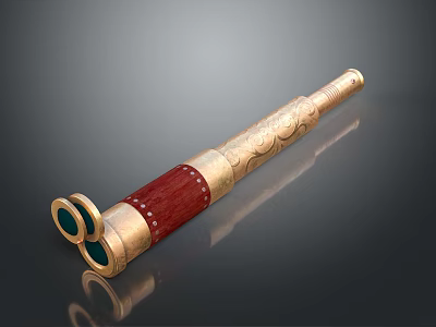 Vintage Binocular Commercial Equipment With Golden Engraved Design And Red Section 3d model