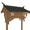 Traditional Chinese Style Building Exterior Wall With Wooden Structure Black Tile Roof And Carved Details