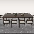 Modern Wooden Conference Table With Matching Chairs And Decorative Plants On Gray Marble Floor